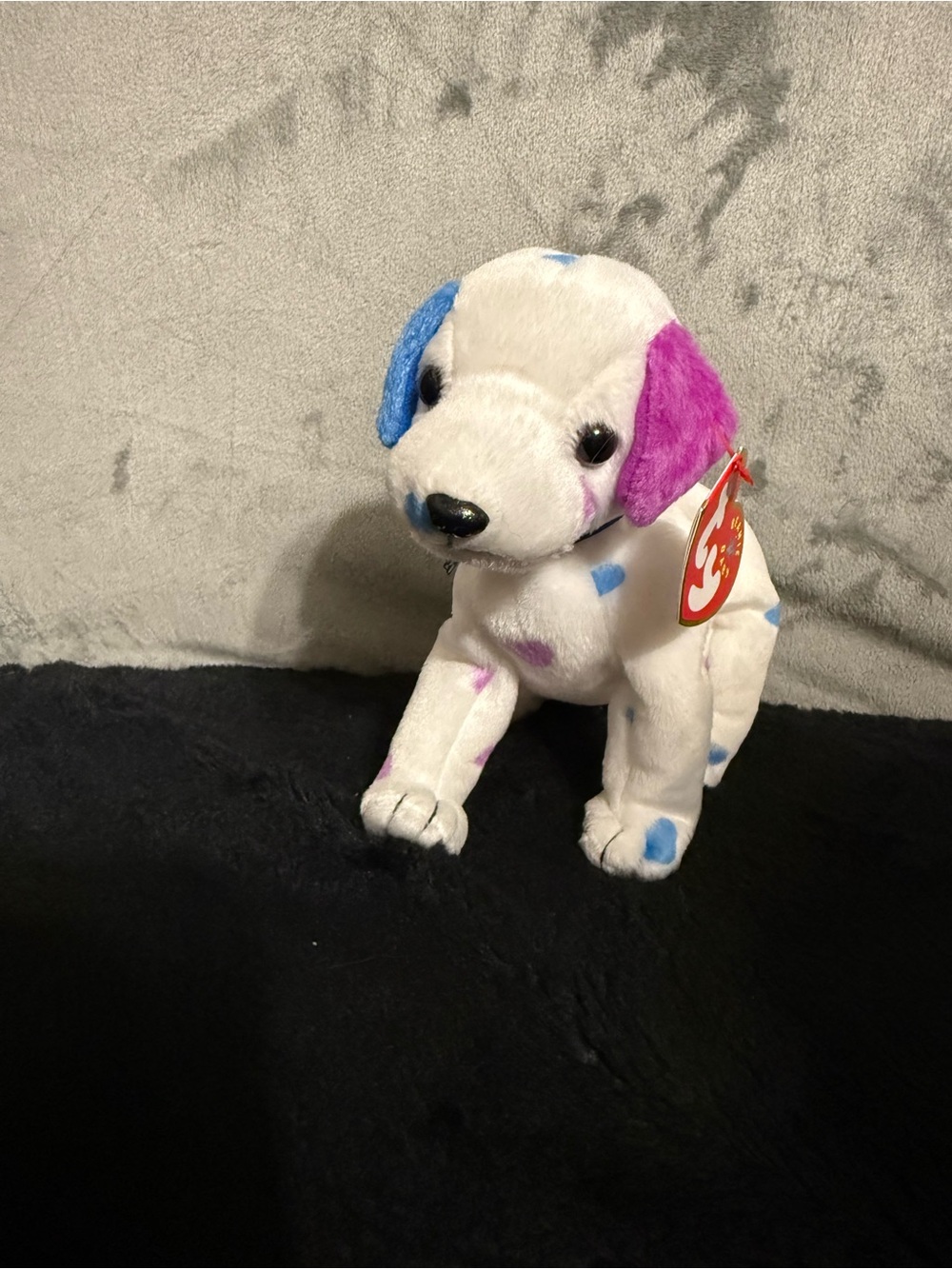 TY Beanie Baby Dizzy Dalmatian Dog 2001 Blue Pink Spots w/ Tag